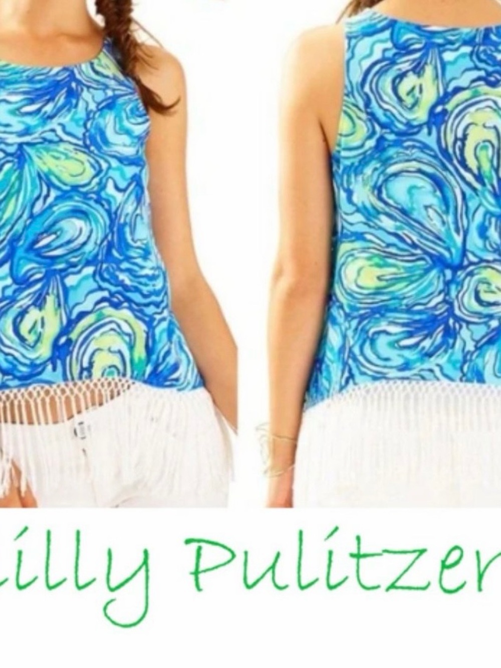 Lilly Pulitzer Blue, Turquoise & Lime Swirl Fringe Tank
